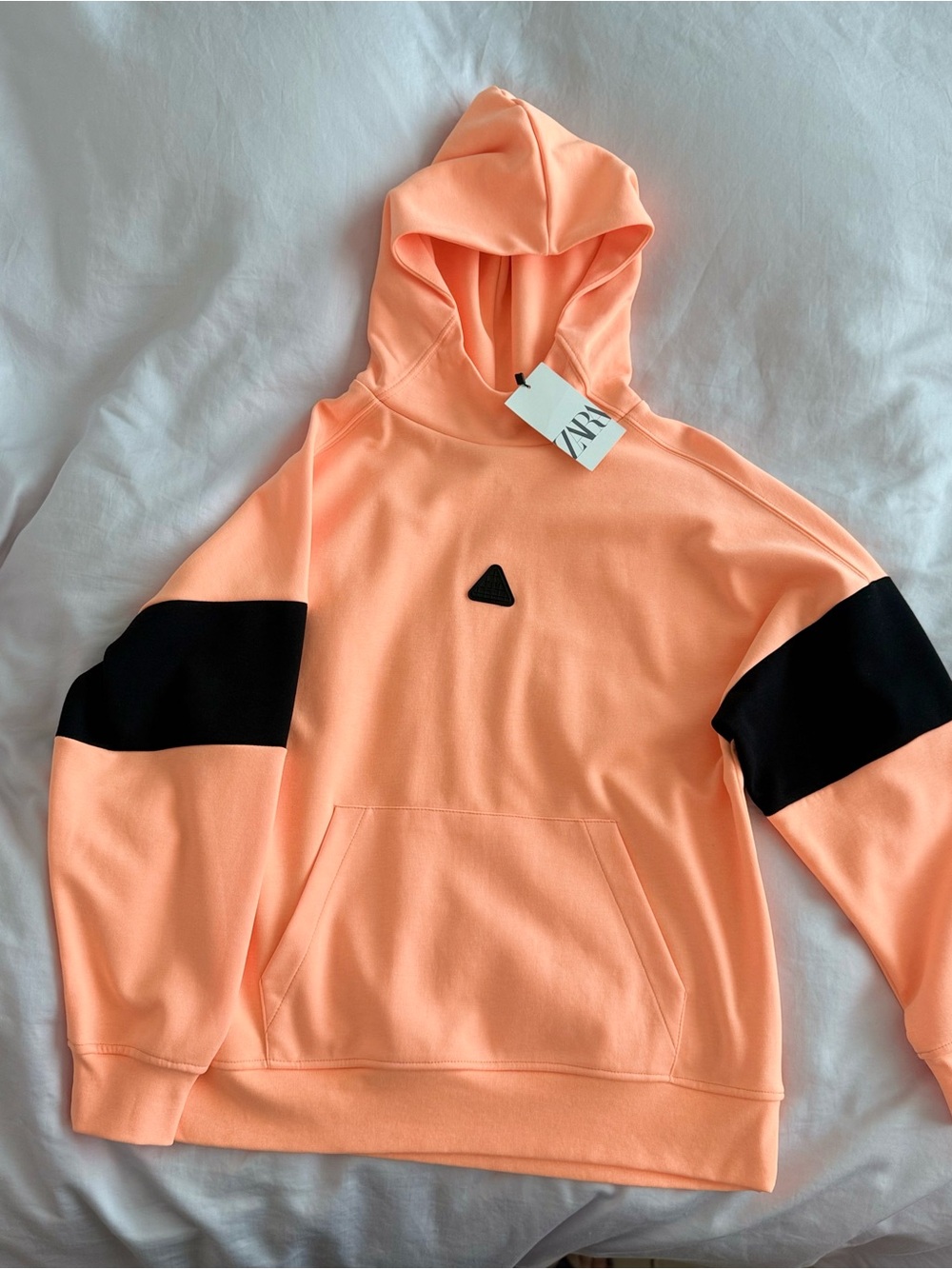 ZARA Peach Hooded Sweatshirt with Black Accents
